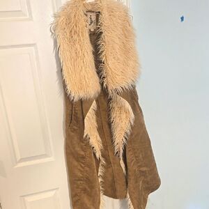 J. Jill Tan Teddy Jacket with Cream Fur Collar and Plush Texture